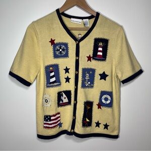 Vintage Croft & Barrow Sweater Nautical Lighthouse Coastal Grandma Cottage Med